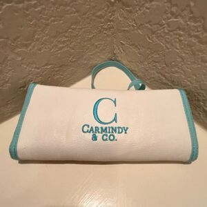 Carmindy & Co Make Up Brush Set White Teal Blue Roll Up Travel Storage Pouch New